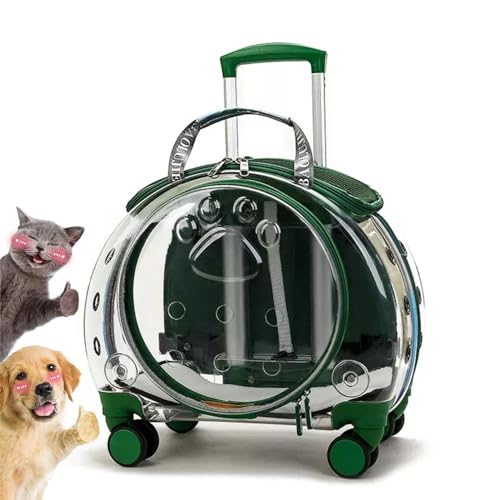 Transporttasche mit Rollen für Katze und Hunde, Transparent Tragetasche mit Teleskopgriff, Katzentransporttasche Haustiertrage Transportbox mit Trolley für Kleine Mittelgroße Hund und Katzen von WENCY