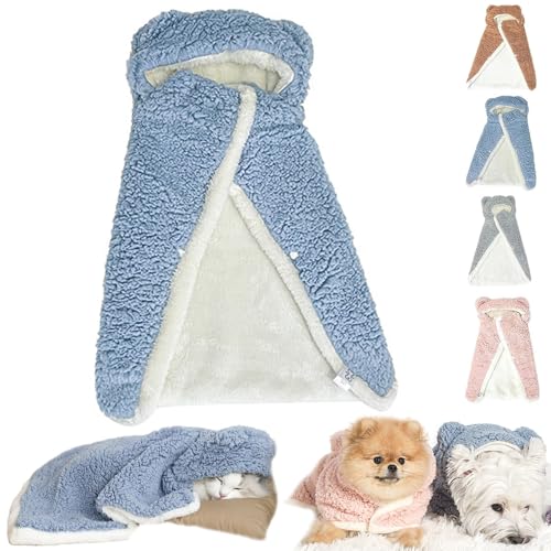 Pet Cape Blanket, Dog Cape Blanket, Pet Dog Cape Blanket, Dog Winter Coat with Hat, Pet Robe Blanket Pet Clothing Warm Sleeping Blanket (L,Blau-A) von WENJIN