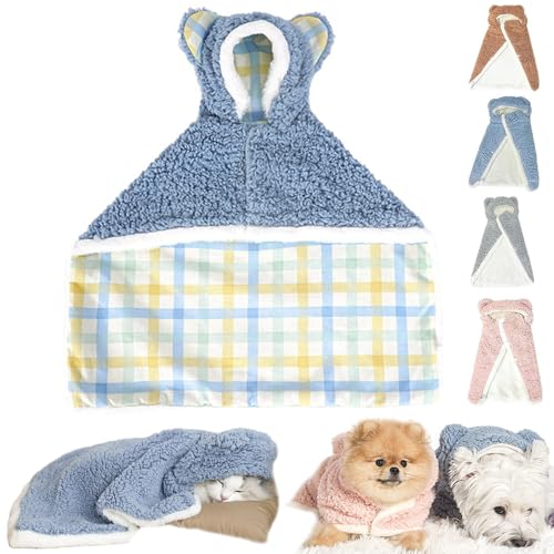 Pet Cape Blanket, Dog Cape Blanket, Pet Dog Cape Blanket, Dog Winter Coat with Hat, Pet Robe Blanket Pet Clothing Warm Sleeping Blanket (L,Blau-B) von WENJIN