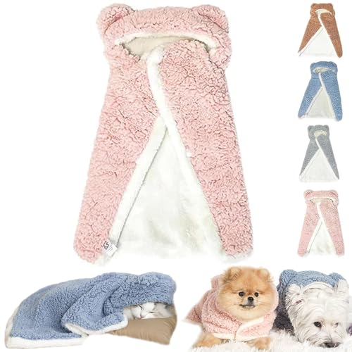 Pet Cape Blanket, Dog Cape Blanket, Pet Dog Cape Blanket, Dog Winter Coat with Hat, Pet Robe Blanket Pet Clothing Warm Sleeping Blanket (L,Rosa-A) von WENJIN