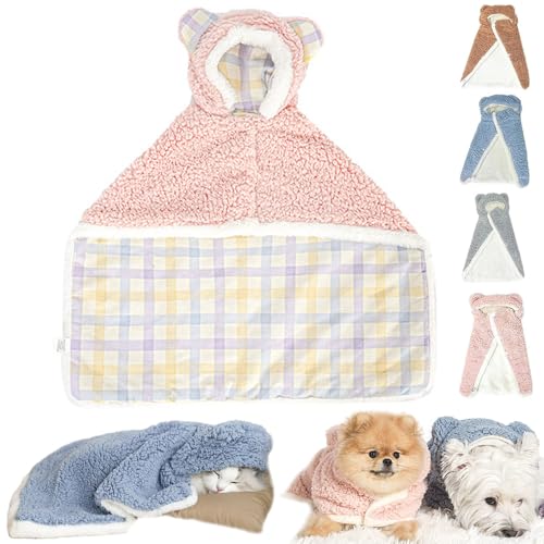 Pet Cape Blanket, Dog Cape Blanket, Pet Dog Cape Blanket, Dog Winter Coat with Hat, Pet Robe Blanket Pet Clothing Warm Sleeping Blanket (L,Rosa-B) von WENJIN