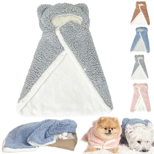 Pet Cape Blanket, Dog Cape Blanket, Pet Dog Cape Blanket, Dog Winter Coat with Hat, Pet Robe Blanket Pet Clothing Warm Sleeping Blanket (M,Grau) von WENJIN