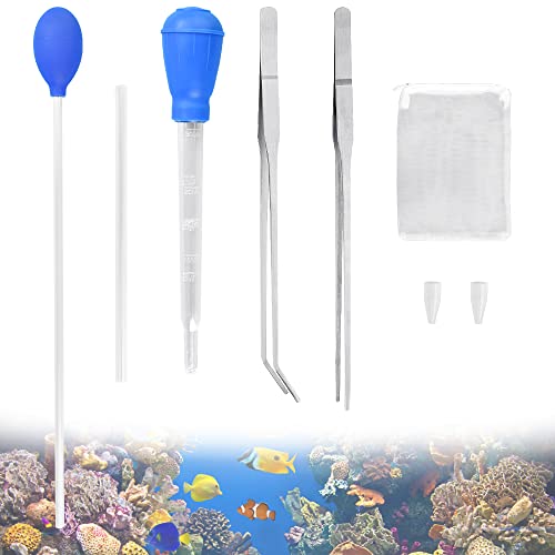 WENRERO 4 Teiliges Aquarium Reiniger Set 39CM Korallen Feeder Tube mit 15 * 20CM Filtertasche 30CM Wasserwechsler mit Verlängerungsrohr 27CM Gerade und Gebogene Pinzette Pipettenspender für Aquarium von WENRERO