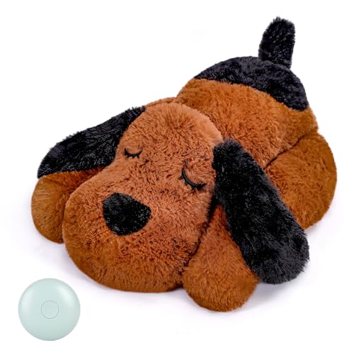 WEOK Heartbeat Welpe Plüsch Hundespielzeug, Welpe Herzschlag Stofftier für Hunde Angst Linderung Verhalten Hilfe Spielzeug, Herzschlag Plüschtiere für Hunde (Brown Dark) von WEOK