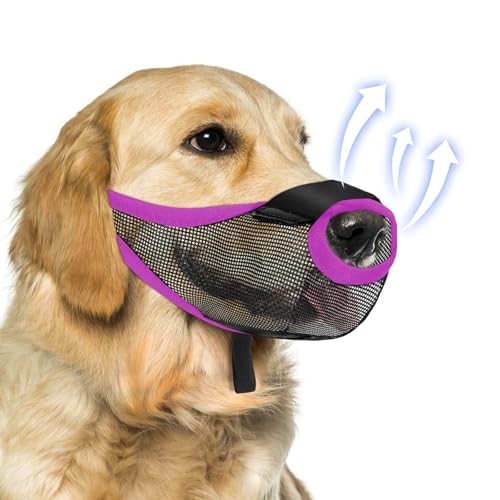 Hundemaulkorb, Maulkorb für Hunde, weicher Netzmaulkorb, mit Verstellbarer Schlaufe, Verhindert Beißen,Bellen und Kauen, Hunde Mittlere und Große Hunde (L,Purple) von WEOUIO