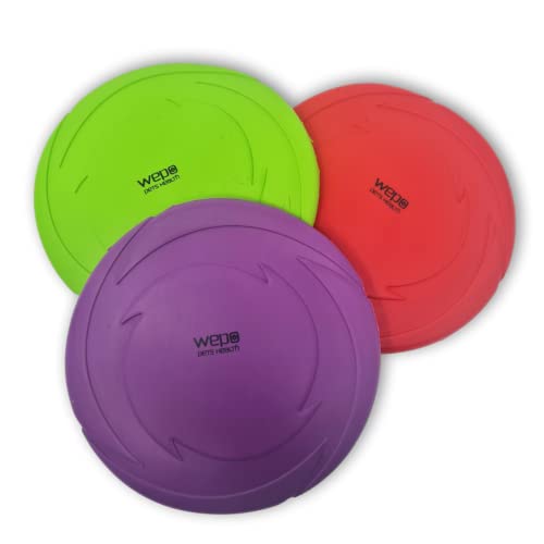 WEPO Hunde Frisbee - Ø 15cm 3er Set - Hundespielzeug kleine Hunde - Wasserspielzeug - Dog Frisbee - Hunde Wurfspielzeug in Rot/Lila/Grün aus Gummi - Für Land und Wasser von WEPO