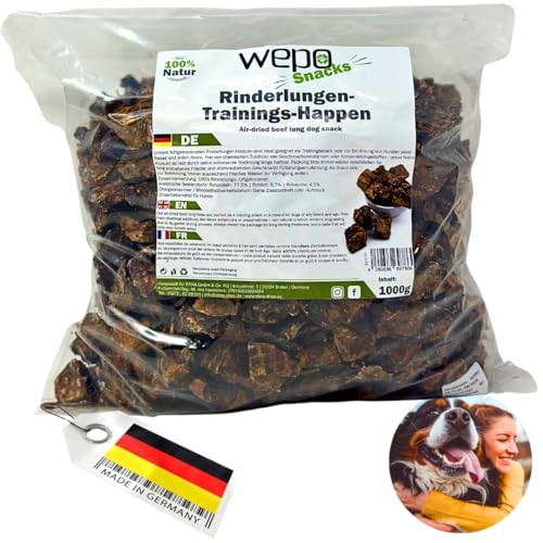 WEPO Hunde Leckerlis - 1kg Rinderlunge für Hunde getrocknet - Gesunde Trainingssnacks für Hunde - Dog Treats - Gesund & Made in DE - Liefert Proteine, Vitamine & Mineralien (1kg - Beutel) von WEPO