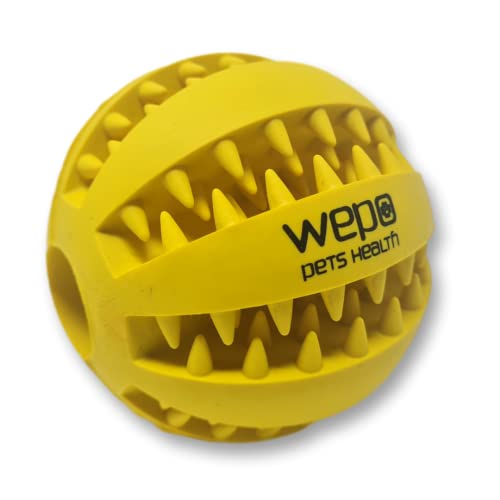 WEPO Hundeball Zahnpflege - Ø 7cm gelb - Hundespielzeug Ball - Spielball Hund - Kauspielzeug Hundeball mit Zähnen für gesundes Zahnfleisch aus Naturkautschuk - verhindert Zahnsteinbildung von WEPO