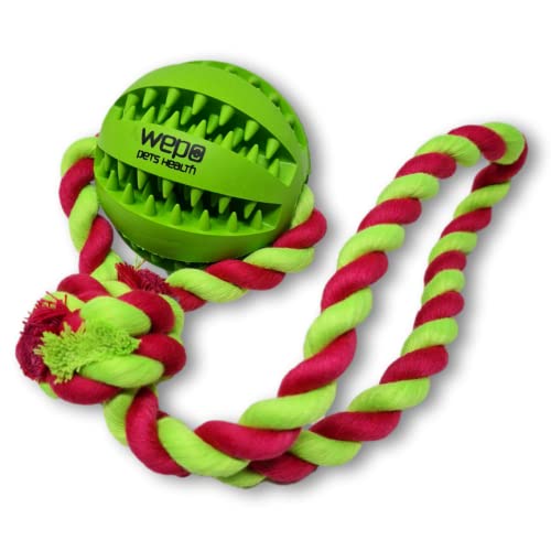 WEPO Ball für Hunde Grün Ø7cm - Hunde Spielsachen - Zahnpflegespielzeug Hund - Hunde Wurfball - Welpen Zahnpflege aus Naturkautschuk - Für große & mittelgroße Hunde - Strick Rot/Grün von WEPO