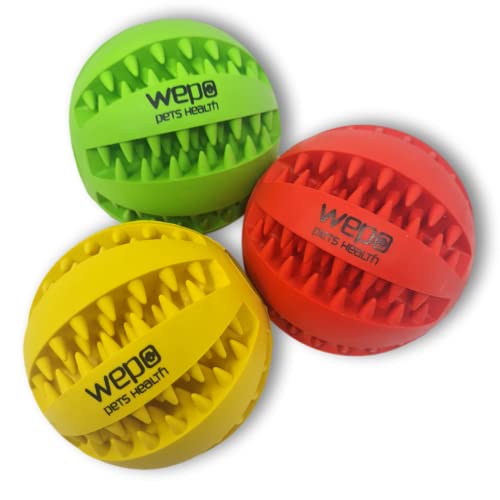 WEPO Zahnpflegeball Hund - 3 Farben Set Ø 7cm - Hundeball Noppen - Ball aus Naturkautschuk - Zahnpflege Hundespielzeug verbessert Zahnfleisch und Zähne von WEPO