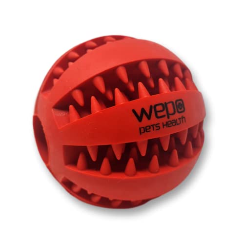 WEPO Zahnpflegespielzeug Hund - Ø 7cm rot - Dog Ball - Ball Zähne Hund - Hunde Kauspielzeug - Kauball für Hunde mit Noppen aus Naturkautschuk - Sichtbar gesünderes Zahnfleisch und Zähne von WEPO