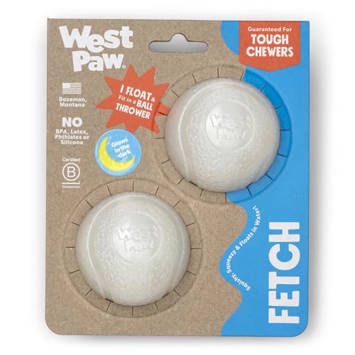 WEST PAW Boundr Ball Hundespielzeug zum Apportieren - Hüpfspielzeug für Hunde, Apportieren, Fangen, Kauen, Spielen - Schwimmbare, recycelbare Bälle - Klein Glow 2-Pack von WEST PAW