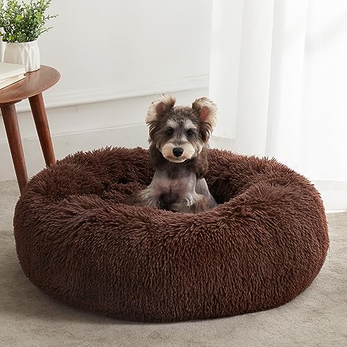 Western Home Hundebett rund Katzenbett Hundekissen Flauschig Katzenkissen Weich katzenkorb Donut Plüsch Hundebett für Kleine und Mittelgroße Hunde Katzen, Dunkelbraun 70cm von WESTERN HOME WH