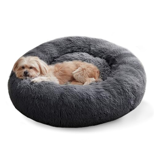 Western Home Hundebett Run, Katzenbett Flauschig, Hundekissen Kleine Hunde,Hundebett Waschbar,Hundekorb,Katzenkorb Zum Schlafen 50 cm,Dunkelgrau von WESTERN HOME WH