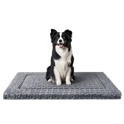 Hundebett für Kiste, hochbelastbare Schaumstoff-Hundebox-Matte mit weichem Rosenplüsch, bequem, rutschfest, waschbar, Hundebett für große, mittelgroße und kleine Hunde und Katzen, Grau von WESTERN HOME