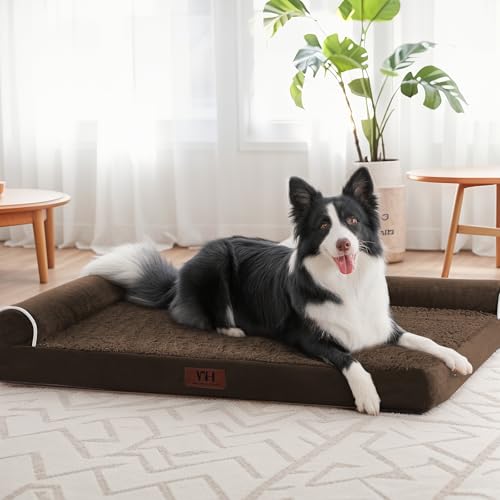 Orthopädische Hundebetten, extra groß, Haustier-Sofabett mit abnehmbarem, waschbarem Bezug, Eierschaum-Unterstützung, Nackenrolle für bequemen Schlaf, wasserdichtes und rutschfestes Unterbett Orthopädische Hundebetten, extra groß, Haustier-Sofabett mit abnehmbarem, waschbarem Bezug, Eierschaum-Unterstützung, Nackenrolle für bequemen Schlaf, wasserdichtes und rutschfestes Unterbett von WESTERN HOME