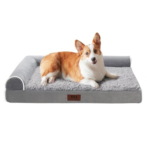 WESTERN HOME Großes orthopädisches Hundebett Sofa – große/extra große Hundebetten, Eierkiste, Schaumstoffcouch, großes Haustierbett mit wasserfestem, waschbarem Bezug, Kunstfell-Samt-Sofa, Hundebett, von WESTERN HOME