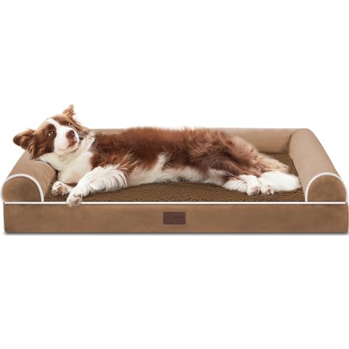 WESTERN HOME Hundebett Grosse Hunde Hundekörbchen Mittelgroße Hunde, Orthopädisches Hundebett Abwaschbar,Hundebett Mit Rand Braun L 91 x B 68 x H 16.5 cm von WESTERN HOME