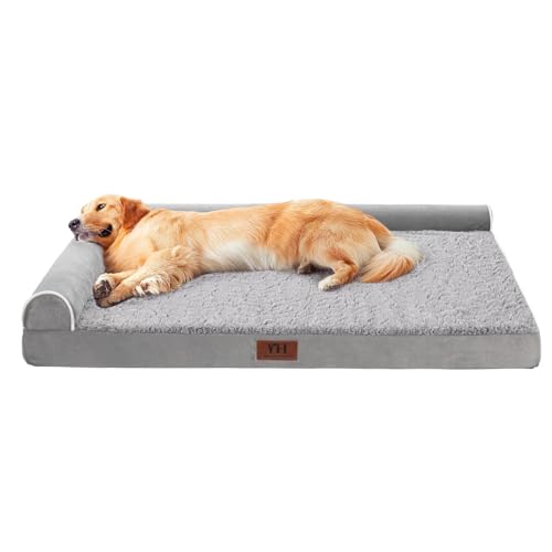 WESTERN HOME Orthopädisches Hundebett Sofa für Mittelgroße, Große Hunde und Katzen, Kunstfell Samt Sofa Hundebett, Grau von WESTERN HOME