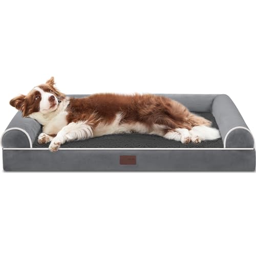 WESTERN HOME Hundebett Grosse Hunde Hundekörbchen Mittelgroße Hunde, Orthopädisches Hundebett Abwaschbar,Hundebett Mit Rand Dunkelgrau L 106 x B 76 x H 19 cm von WESTERN HOME