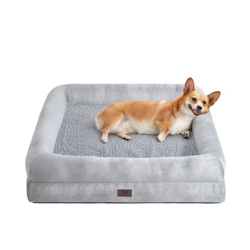 WESTERN HOME Orthopädisches Hundekörbchen Mittelgroße Hunde,Hundebett abwaschbar,Hundekissen,Hundeliege Mit Rand,Bezug Abnehmbar und Waschbar, Rutschfester Unterseite,Grau,71x58x17.5cm von WESTERN HOME