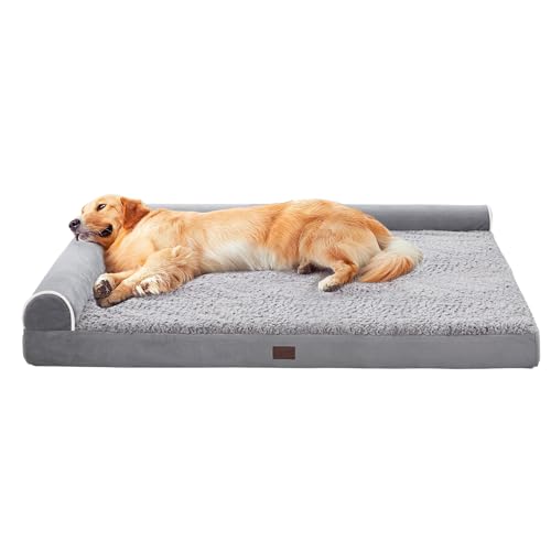 Western Home Großes orthopädisches Hundebett Sofa - Große / Extra große Hundebetten, Eierkiste Schaumstoffcouch Großes Haustierbett mit wasserdichtem waschbarem Bezug, Kunstfell Samt Sofa Hundebett, Grau von WESTERN HOME