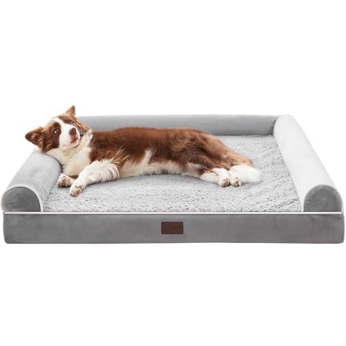 WESTERN HOME Hundebett Grosse Hunde Hundekörbchen Mittelgroße Hunde, Orthopädisches Hundebett Abwaschbar Mit Rand Grau L 71 x B 58 x H 16.5 cm von WESTERN HOME