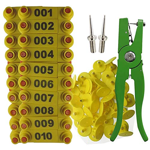 WETPET Ohr Marken Ohr Marken Schaf Markierungs Applikator 001-100 Ohr Marken für das Ziegen Identifikations Kit Ohr Marken - Gelb von WETPET