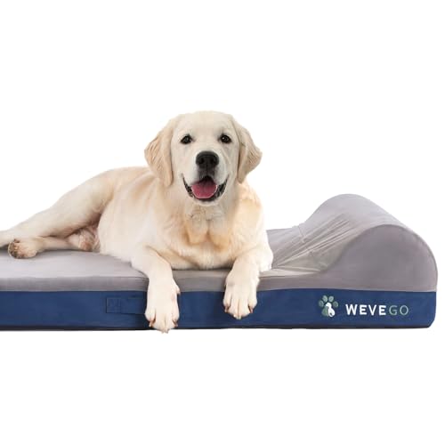 WEVEGO Großes Hundebett, orthopädischer Memory-Schaum, weicher Flanell, Abnehmbarer Bezug, wasserdichtes Futter, 116,8 x 73,7 x 20,1 cm von WEVEGO