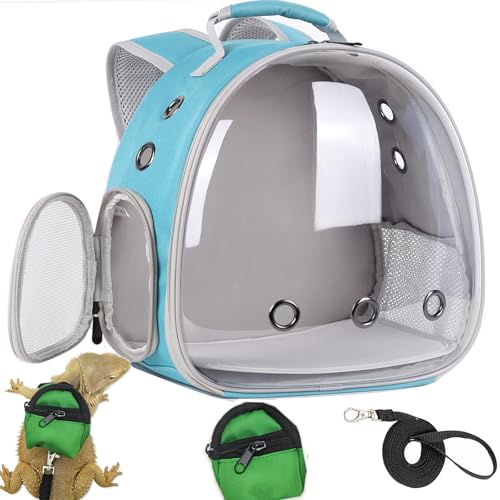 Bartdrachen-Reiserucksack mit Geschirr und Leine, Eidechsen-Rucksack, Reisetasche, Raumkapsel, klares Sichtfenster, Astronauten-/Reptilien-Tragerucksack für Kaninchen, Ratten, Meerschweinchen, von WEVONIGU