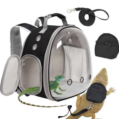 Bearded Dragon Rucksack mit kleinem Backapck-Geschirr, Leine-Set, Eidechsen-Rucksack, Reisetrage für Meerschweinchen, Raumkapsel, klares Sichtfenster, Astronauten Reptilien-Tragetasche, von von WEVONIGU