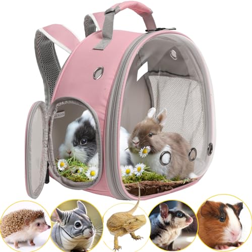 Hamster-Rucksack, Bartagamen-Rucksack mit transparentem Blasenfenster, Reiserucksack für Kleintiere, Igel, Ratten, Chamäleon, Kaninchen, Zuckergleiter, Fluggesellschaften zugelassen (Rosa, Rucksack) von WEVONIGU