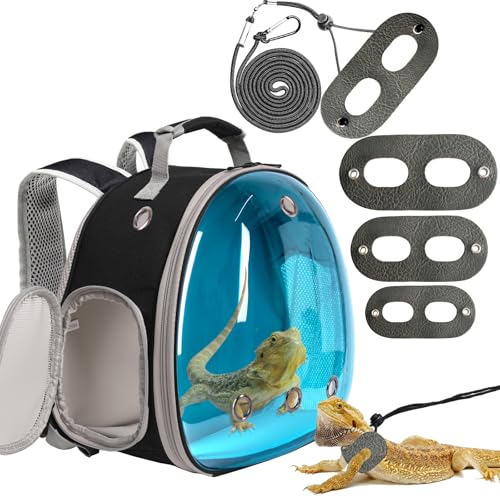 Tragetasche für Meerschweinchen, Meerschweinchen-Tragetasche für 2, Reptilien-Reisetasche für Eidechsen, Zuckergleiter, Igel, Ratten, Papageien, Vögel (Schwarz-Blau, Rucksack + Geschirr-Leine) von WEVONIGU