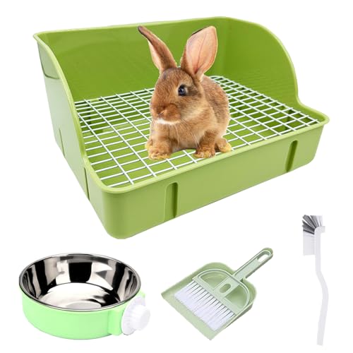 WEWAYKGJ Kaninchentoilette Kleine Hasentoilette für Käfig Bunny Töpfchenklo Mittlere Kaninchen Eckstreu Pfanne Töpfchentrainer Haustiertoilette mit Kaninchen-Futternapf und Reinigungsset für Kaninchen von WEWAYKGJ