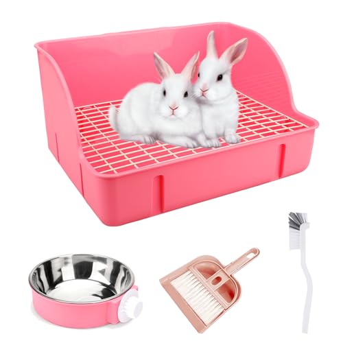 WEWAYKGJ Kaninchentoilette, quadratisch, Kleintiertoilette für Käfig, Kaninchen, Töpfchentrainer, Ecke, Kunststoff, Haustierbettwäsche, Katzentoilette mit Kaninchen-Futternapf für Frettchen, Hamster, von WEWAYKGJ