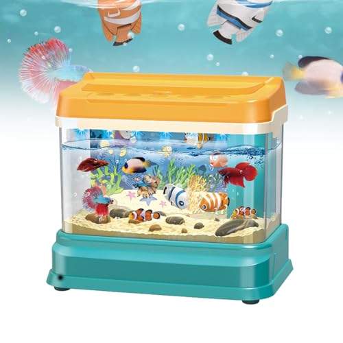 WEYUSUENLI My Life Aquarium-Spielset, interaktives Fütterungserlebnis, Aquarium mit 2 Angelruten, 1 Löffel, 1 Futter, Spielzeug mit USB-Licht und Musik (mit 6 Fischen) von WEYUSUENLI