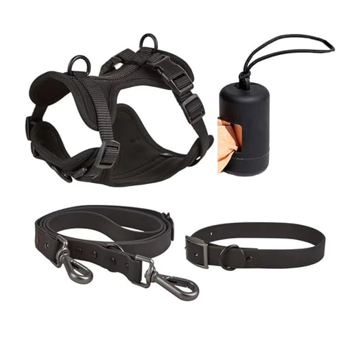 4 PCS Set taktisches Hunde Geschirr, Service-Hunde Weste und-Rücken-Anti-Biss-wasserdichte Hunde-Taktische Brust und Rücken Gurt PVC-Traktion Seil Hunde Halsband-Black 4||L von WEedsy