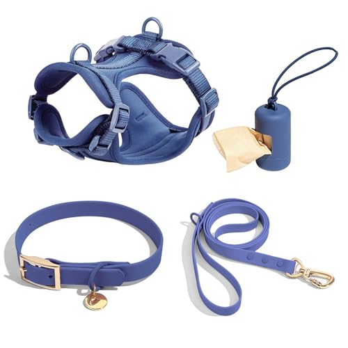 4 PCS Set taktisches Hunde Geschirr, Service-Hunde Weste und-Rücken-Anti-Biss-wasserdichte Hunde-Taktische Brust und Rücken Gurt PVC-Traktion Seil Hunde Halsband-Dark Blue 4||L von WEedsy