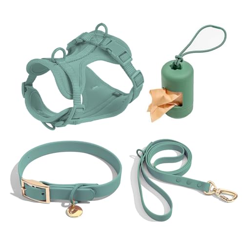 4 PCS Set taktisches Hunde Geschirr, Service-Hunde Weste und-Rücken-Anti-Biss-wasserdichte Hunde-Taktische Brust und Rücken Gurt PVC-Traktion Seil Hunde Halsband-Green 4||S von WEedsy