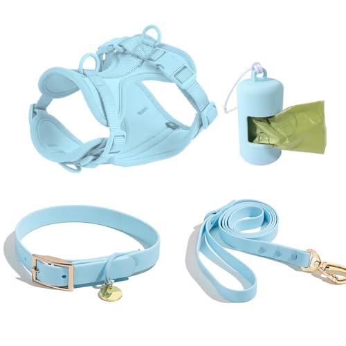 4 PCS Set taktisches Hunde Geschirr, Service-Hunde Weste und-Rücken-Anti-Biss-wasserdichte Hunde-Taktische Brust und Rücken Gurt PVC-Traktion Seil Hunde Halsband-Huguang Blue 4||L von WEedsy