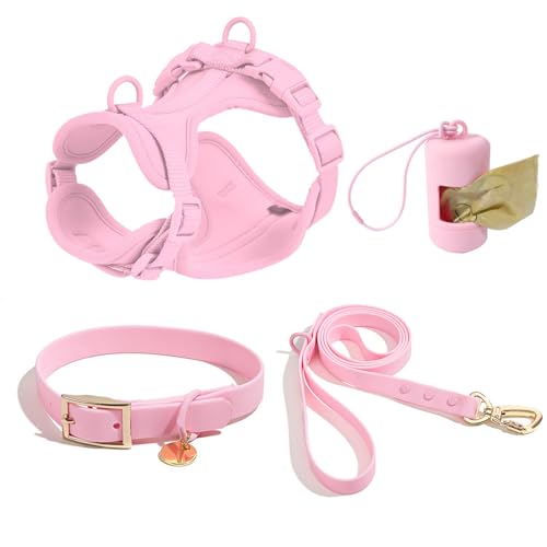 4 PCS Set taktisches Hunde Geschirr, Service-Hunde Weste und-Rücken-Anti-Biss-wasserdichte Hunde-Taktische Brust und Rücken Gurt PVC-Traktion Seil Hunde Halsband-Pink 4||L von WEedsy