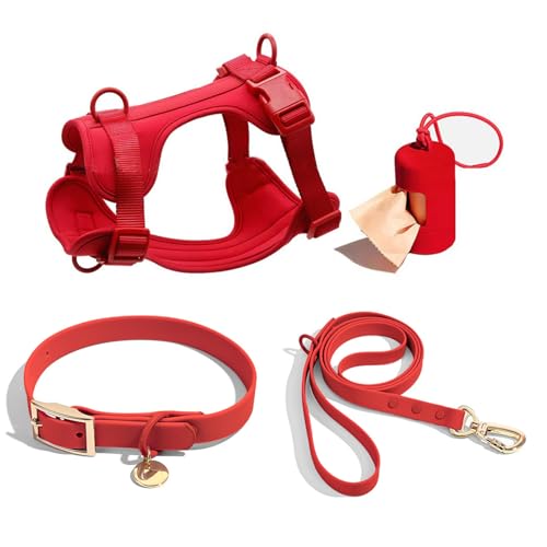 4 PCS Set taktisches Hunde Geschirr, Service-Hunde Weste und-Rücken-Anti-Biss-wasserdichte Hunde-Taktische Brust und Rücken Gurt PVC-Traktion Seil Hunde Halsband-Red 4||S von WEedsy