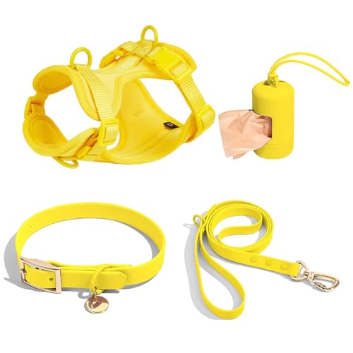 4 PCS Set taktisches Hunde Geschirr, Service-Hunde Weste und-Rücken-Anti-Biss-wasserdichte Hunde-Taktische Brust und Rücken Gurt PVC-Traktion Seil Hunde Halsband-Yellow 4||L von WEedsy