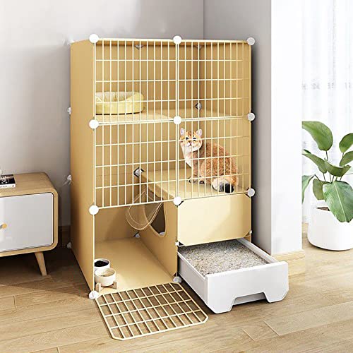 Katzenkäfig - Katzenkäfige für den Innenbereich, Katzentransporter, Laufstall für Haustiere, großer DIY-Katzenkäfig, Zaunkäfig mit Tür und geschlossener Katzentoilette (Farbe: Weiß von WFQHTLML