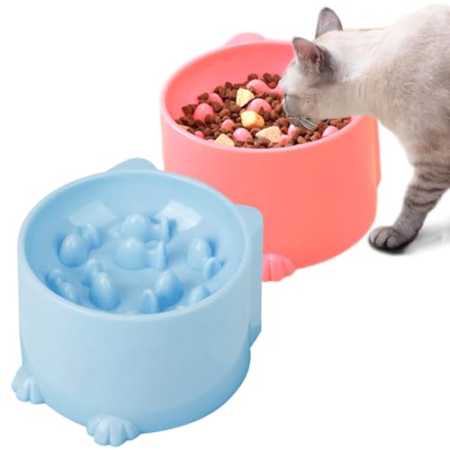 Anti Schling Napf Katze Erhöht 2 Stück Anti-Erbrechen Katzen Futternapf Slow Feeder Katze Nassfutter Antischlingnapf Mit Anti Rutsch Matte für Katzen und Kleine Hunde von WFRPABY