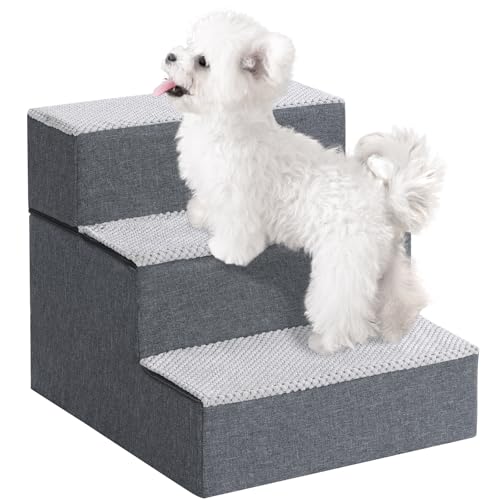 WGYTECH Haustiertreppe für Kleine Hundetreppe für Sofa und Bett aus Hochdichtem Schwamm Treppe mit Abnehmbare Waschbare Bezug Rutschfestem Boden,3 einsetzbare Stützplatten(3-Stufen) von WGYTECH