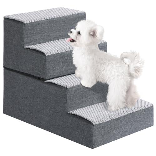 WGYTECH Haustiertreppe für Kleine Hundetreppe für Sofa und Bett aus Hochdichtem Schwamm Treppe mit Abnehmbare Waschbare Bezug Rutschfestem Boden,4 einsetzbare Stützplatten(4-Stufen) von WGYTECH