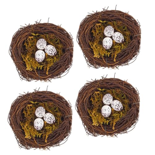 WHAMVOX 4 Sets Rattan Vogelnest Rattan Vogelnest Künstliches Nest Ornament Zuhause Vogelnest Dekor Künstliches Vogelnest Mit Eiern Dekorative Vogelhäuser Künstliches Vogelnest von WHAMVOX