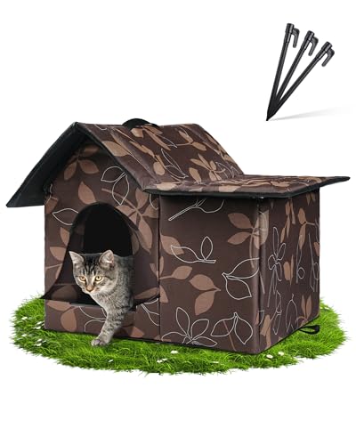 Großes Katzenhaus Outdoor Wetterfest, Katzenhäuser für Outdoor Katzen Feral, Zusammenklappbares Außenkatzenhaus mit Winddichter Tür, DIY Karton und Weiche Matte, Isolierter Stabiler Streunkatzen von WHDPETS