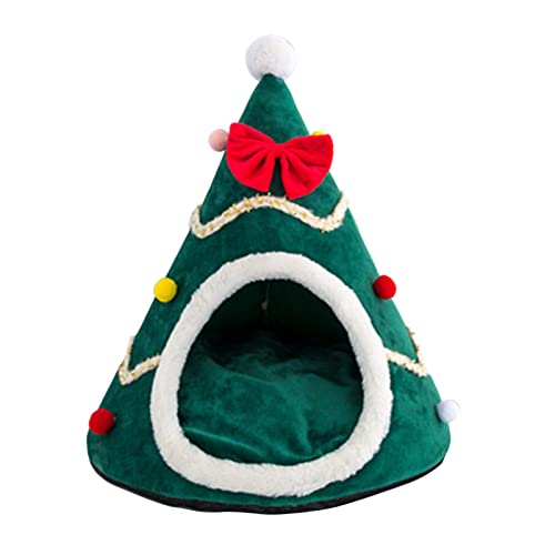 WHFCBJBW Weihnachtsbett für Indoor-Katzen, kleine Hunde, warmes Bett, Haus, waschbar, Welpenzelt, Bett, Kätzchenhöhle, abnehmbares Kissen von WHFCBJBW